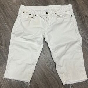 Red Valentino White Denim Capri Cropped Pants Frayed Hem Casual Everyday‎ Wear